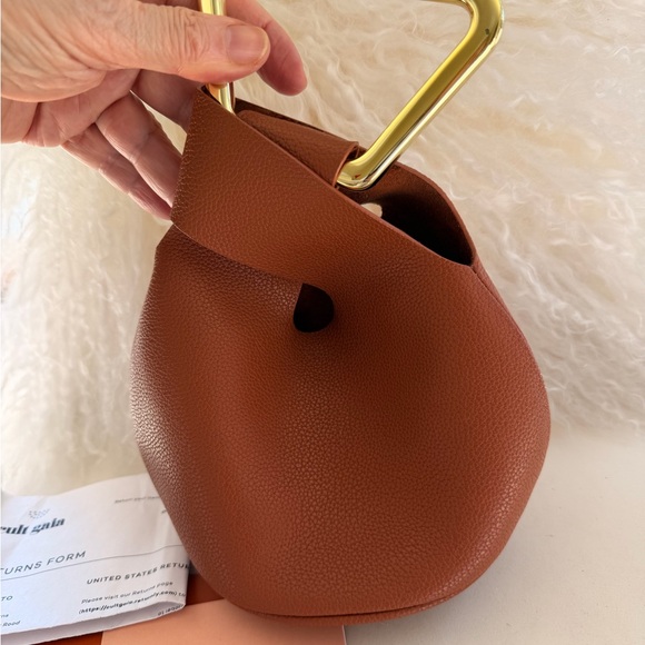 Cult Gaia Brown Leather Bag with Gold Handle - Picture 10 of 15